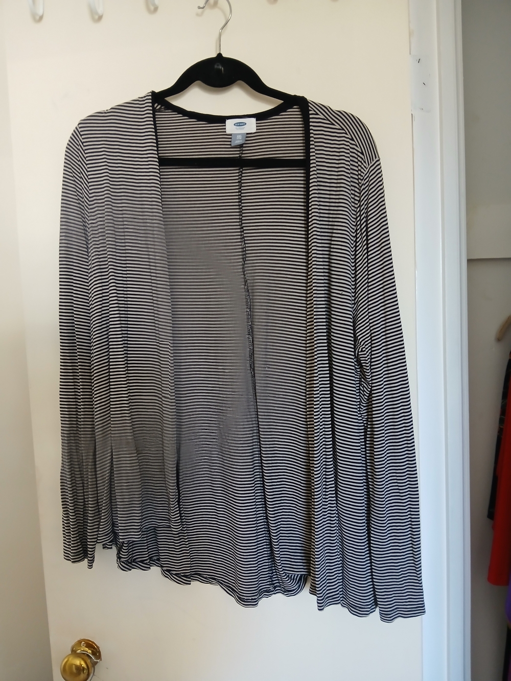 Old Navy Black and White Striped Open-Front Cardigan